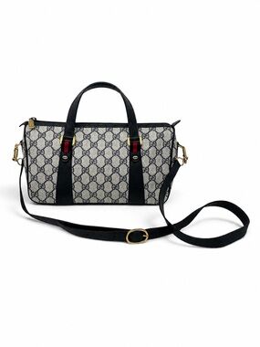 Vintage Gucci Sherry Line GG Monogram Boston Bag Navy Web Crossbody